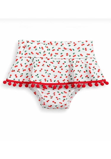 Nurbebe Kiraz Desenli Baskılı Kız Çocuk Bikini Takım Beyaz