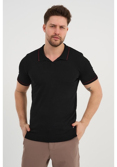 Alexander Gardi Alexandergardı Resort Yaka Triko T-shirt Siyah