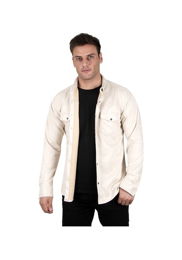 Deepsea Erkek Krem Çift Cep Süet Gömlek 2302329 Krem