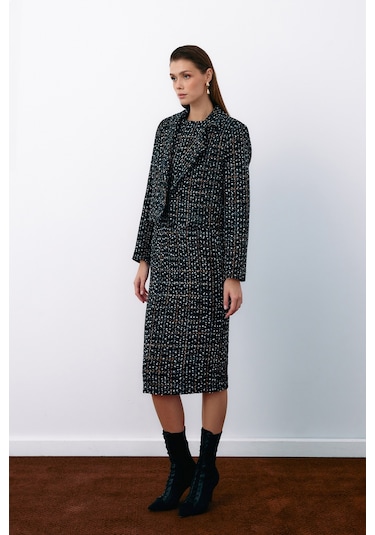 Sateen Kolsuz Tüvit Kalem Elbise - Siyah-135068 Siyah
