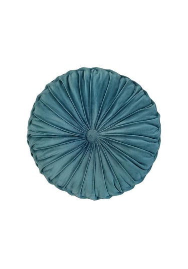 Göl Mavisi Avrupa Lüks Kadife Atmak Yastık Minder Yuvarlak Kumaş El Yapımı Pileli Tekerlek Kabak Koltuk Minderi 35 Cm