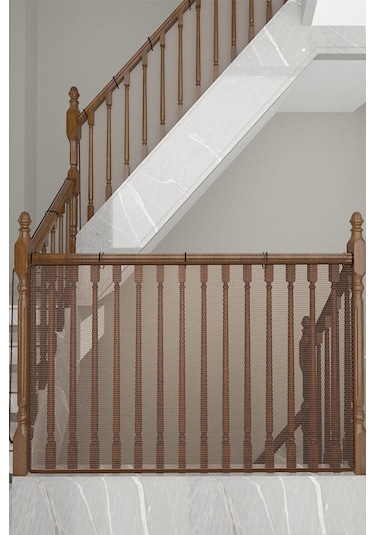 Kahverengi Güvenlik Kapısı Bebek Merdiven Balkon Güvenlik Filesi Evcil Hayvan Filesi 2.35mt X 75cm Çok Renkli
