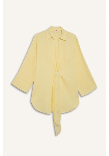 DeFacto Müslin Önden Bağlamalı Plaj Gömleği-Fall in Love B7333AX25SMYL271 Sarı