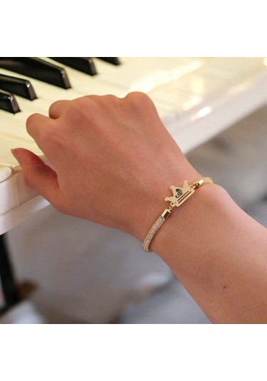 Archin Kedi Temalı Taç Figürlü 14 Ayar Altın Plakalı Hasır Kordonlu Hediye Bileklik-464sembol Kedi