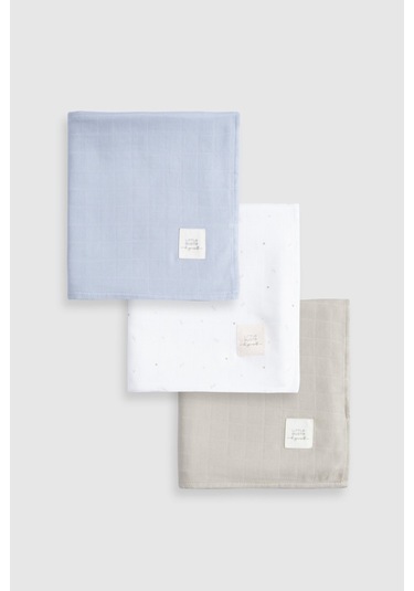 Organik Pamuk Müslin Mavi 3'lü Swaddle Seti 100x100 Cm Mavi