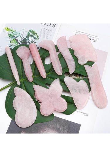 Pembe Kelebek Şekli Doğal Gül Kuvars Yeşim Gua Sha Taş Kurulu Masaj Gua Sha Kazıyıcılar Kurulu Plaka Yeşim Yüz Masaj Aracı Yüz Boyun Sırt Vücut Için Hhkvqa Çok Renkli