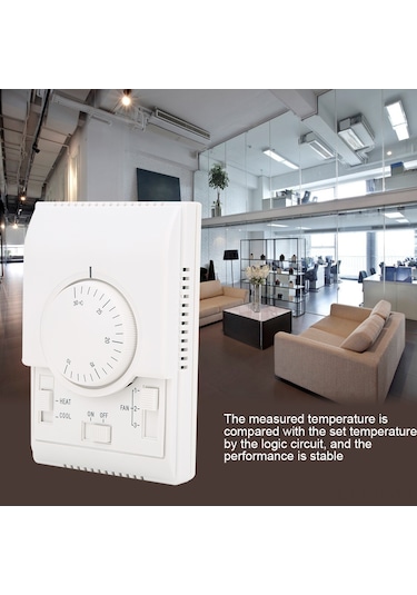 Jeemson Mekanik Duvar Tipi Klima Termostati, Merkezi Klima Fan Bobini/su Valfi Kontrolü, 10-30 C, Ac220v, Yüzey Montajlı, Kararlı Performans