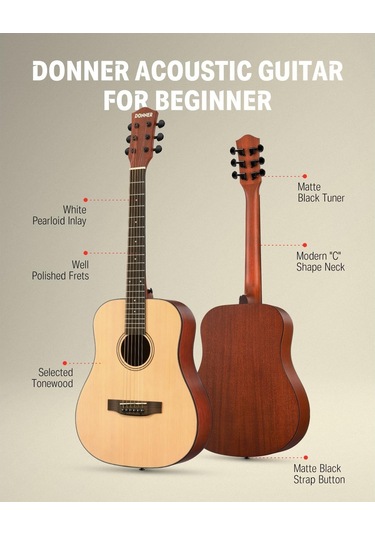 Donner Dag-1m Dreadnought Akustik Gitar Seti Naturel