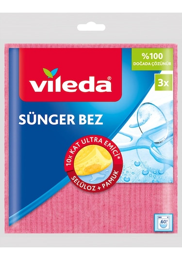 Vileda Sünger Bez Pembe 3'lü 18 x 20 CM