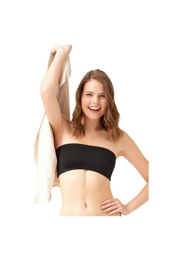 Siyah Straplez Crop Top Büstiyer Siyah