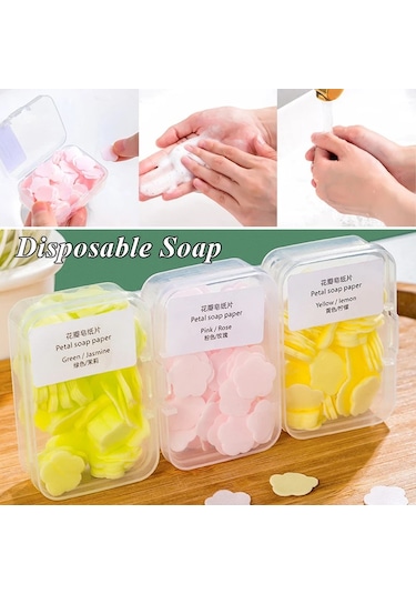Green-100 Adet/kutu Taşınabilir Sabun Kağıt Banyo El Yıkama Tek Kullanımlık Sabun Dilim Mini Çiçek Seyahat Kokulu Petal El Yıkama Sabunu