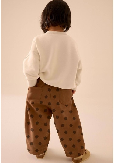 Kız Çocuk Peluş Teddy Bear Aplikeli Sweatshirt Bol Kesim Puantiye Eşofman Altı Takım Kahve