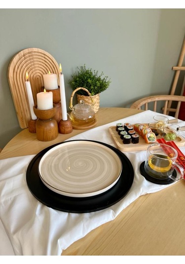 Siyah Ahşap Supla Amerikan Servisi Ve Bardak Altlığı 2'li Takım Siyah