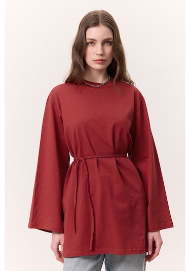 Bağlama Detaylı Oversıze Tshırt Kırmızı Kırmızı