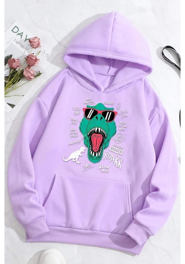 T - Rex Baskılı Sweatshirt Lila