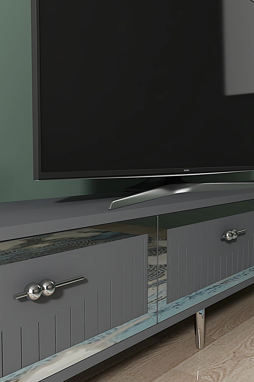 Tsa1802as - Tuna Tv Stand, Tv Sehpası Antrasit-sılver 180cm Antrasit