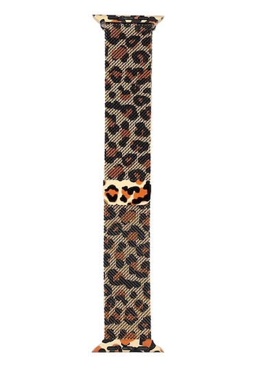Apple Watch Uyumlu  42mm Zore Krd-01 Leopar Desenli Metal Kordon