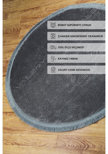 Comfort Ponpon Saçaklı Peluş Halı Antrasit Antrasit D.saçaklı