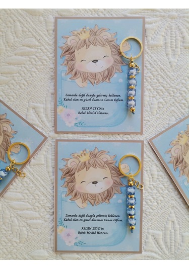 24 Adet Özel Tasarım Aslan Ve Mavi Anahtarlık Hastane Yeni Doğan 40 Mevlidi Dağıtmalık Hediyelik