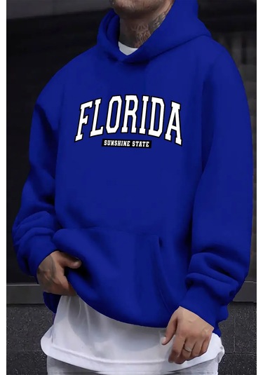 Florida Baskılı Oversize Sweatshirt Mavi