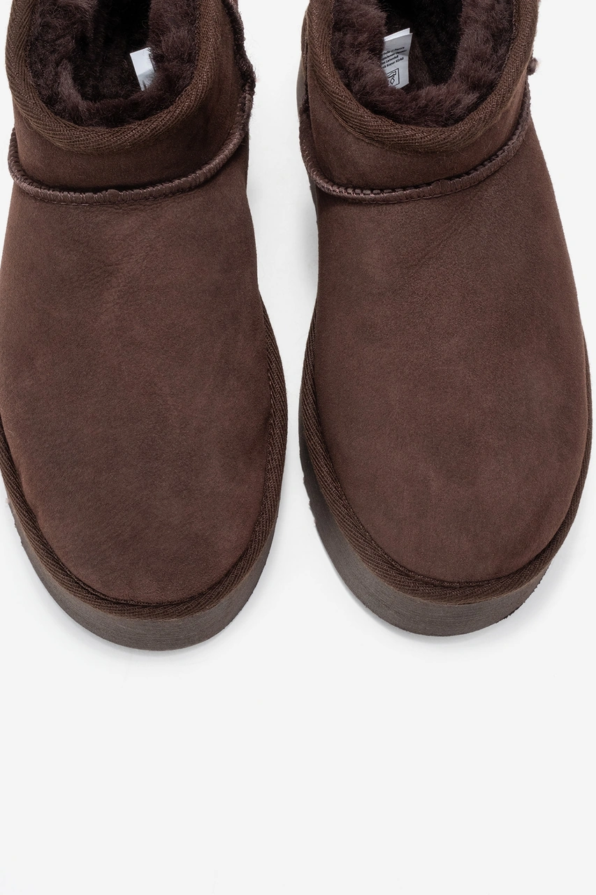 Veyra Kahverengi Süet Hakiki Deri Kürklü Platform Tabanlı Kadın Mini Bot Süet Kahve