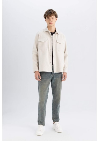 DeFacto Relax Fit Akrilik Karışımlı Düz Uzun Kollu Gömlek Ceket C5961AX24AUBG711