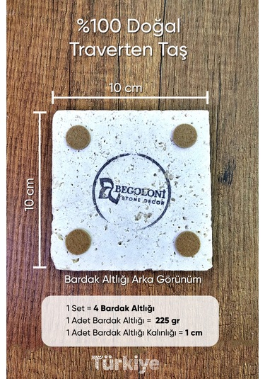 Baskılı Doğal Taş Bardak Altlığı 4'lü Set 10x10x1 Cm Nazar Boncuğu Desenli Çok Renkli