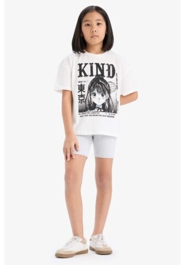 DeFacto Kız Çocuk Pamuklu 2'li Takım Baskılı Kısa Kollu Tişört Biker Tayt E7317A825HSER105 Ekru DeFacto Kız Çocuk Pamuklu 2'li Takım Baskılı Kısa Kollu Tişört Biker Tayt E7317A825HSER105 Ekru