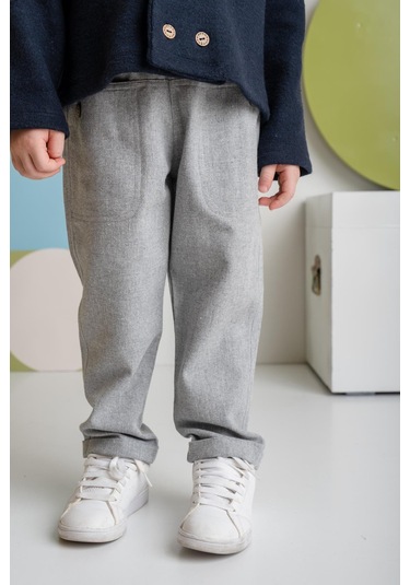 Erkek Bebek Cepli Dokuma Pantolon - Gri Gri