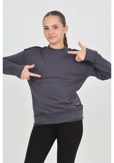 Toontoy Kız Çocuk Happen Nakışlı Sweatshırt Füme Melanj