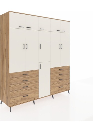 Kronos Dolap 8 Raflı 8 Çekmeceli 3 Askılı 220x59x243 Çam-aytaşı/çam Aytası/atlas Çam