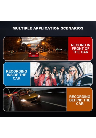 Samdoo Üçlü Kamera Araç Gördürücü: 1080p Ön 170 , İç Ve Arka 110 Kameralar, Geri Park Görüntüsü, 24 Saat Park Monitörü, Wıfı İle Canlı Görüntü