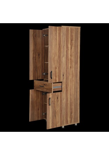 Çok Amaç 12688 Dolap 180 Model Hard Parlak Ceviz Suntalem 4raf 1çekmec El Yapım