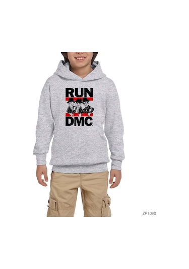 Run Dmc Group Gri Çocuk Kapşonlu Sweatshirt Gri
