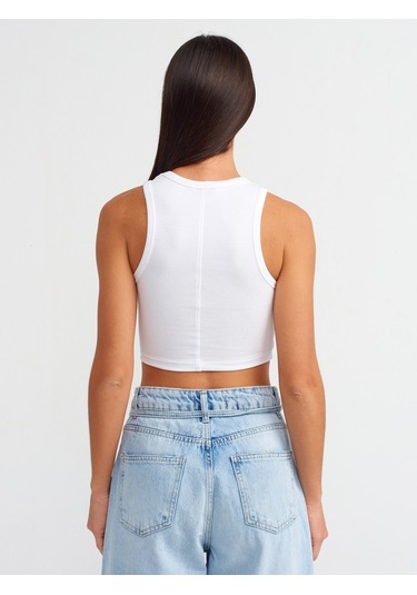 Dilvin Kalp Nakışlı Crop Top 101a20819 Beyaz