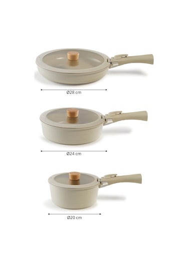 Neoflam Midas Bej 9 Parça Ayrılabilen Saplı İç İçe Geçebilen İndü