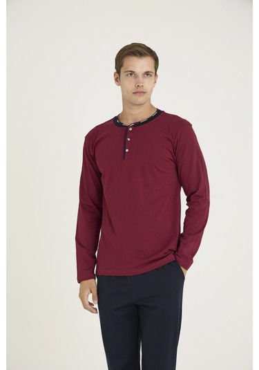 9245 Erkek Midi Yaka Pijama Takım Mürdüm