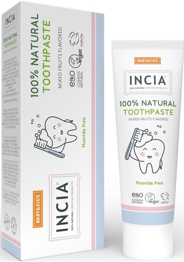 INCIA %100 Doğal Diş Macunu Bebek ve Çocuk Karışık Meyve Aromalı Florürsüz 50 Ml