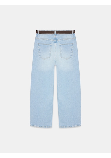 Dilvin 72299 Kemer Detaylı Geniş Paça Jean-açık Mavi