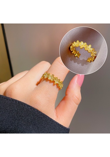 Geometrik Elmas Taşlı Yuvarlak İnci Yüzük No.21 Çok Renkli