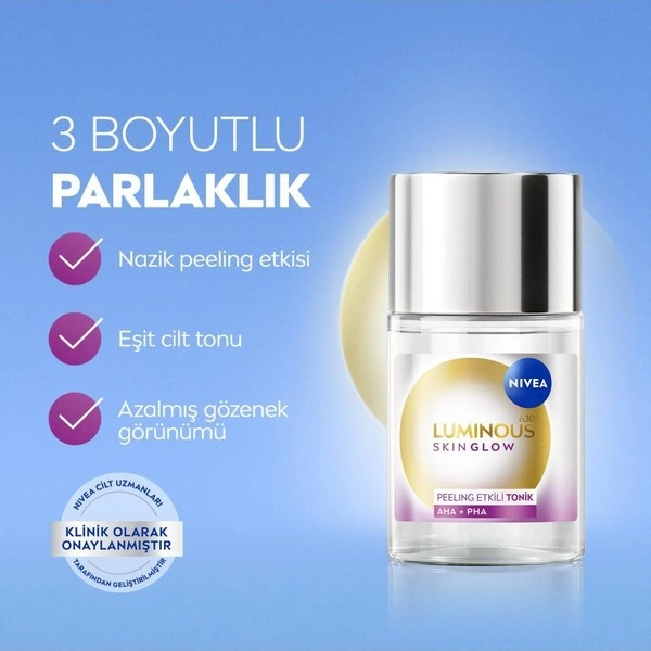Nivea Lumınous630 Skin Glow Peeling Etkili Tonik 100 Ml, Parlaklık, Eşit Cilt Tonu, Aha Pha, Aloe Vera