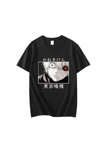 Siyah Japon Animesi Tokyo Ghoul T Shirt Erkekler Kawaii Karikatür Kaneki Ken Grafik Tees Moda Unisex Tshirt Yaz Üstleri T-shirt Erkek Siyah