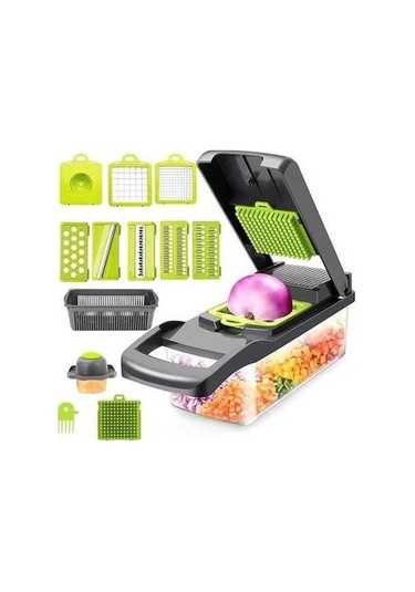 Novahub Sebze Kesici Seti - 15 Aksesuarlı, Eşit Kesim, Mutfak Yardımcısı Yeşil