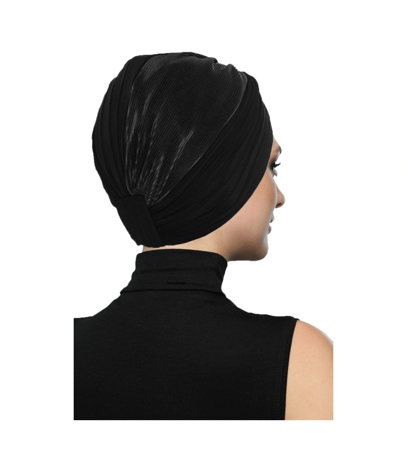 Çapraz Plise Astarlı Hazır Türban Ve Tesettür Bonesi Siyah
