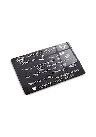 Mutfak Kuralları - Kara Tahta Görünümlü Cam Kesme Tahtası - Cam