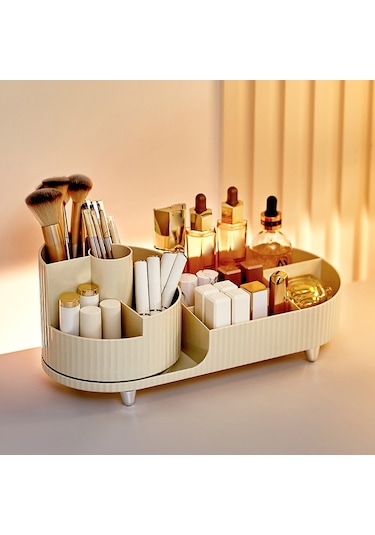 Cbtx Makyaj Organizatör Saklama Tepsisi Abs+pet Tuvalet Masası Kozmetik Raf Vitrin - Siyah / Döner Raf