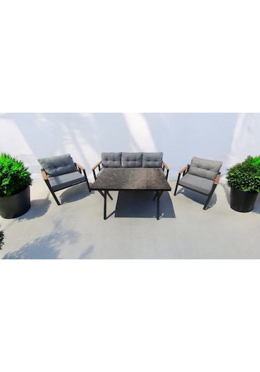 Pimango Pi Locca Bahçe Balkon Mobilyası Gri 3+1+1 Ve Perla Masa Gri