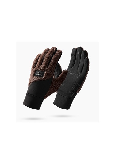 Snapbuy Unisex Kışlık, Parmak Açılır Dokunmatik, Kalın Peluş Eldiven Koyu Kahverengi