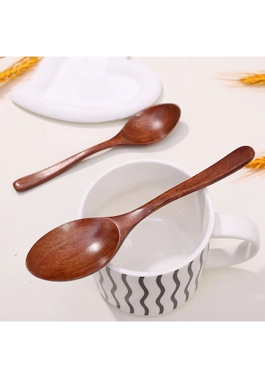 Yifomall 10'lu Ahşap Uzun Saplı Yemek Kaşığı Seti - Doğal Nanmu Ağacı, 18.5cm Diğer