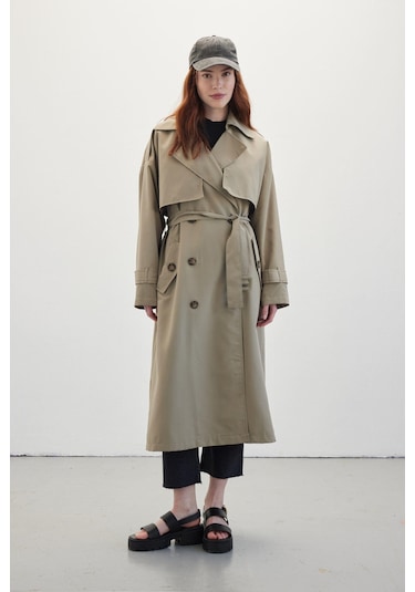Manuka Düğmeli Kruvaze Trençkot - Kum Bej